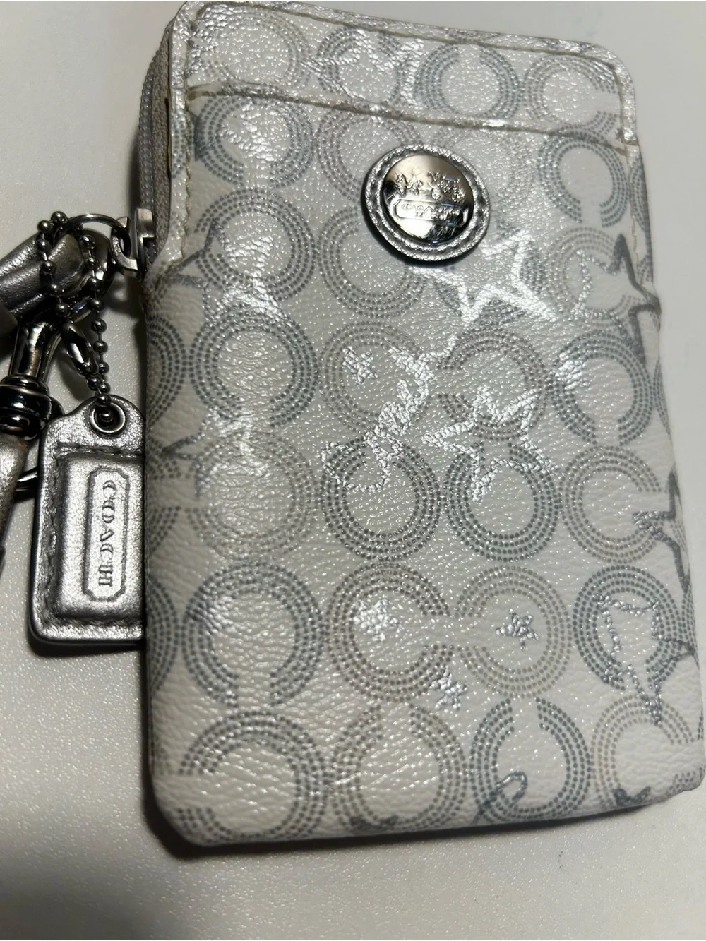 VTG Coach Silver Signature Wristlet Card Wallet Hang Tag Stars phone case camera